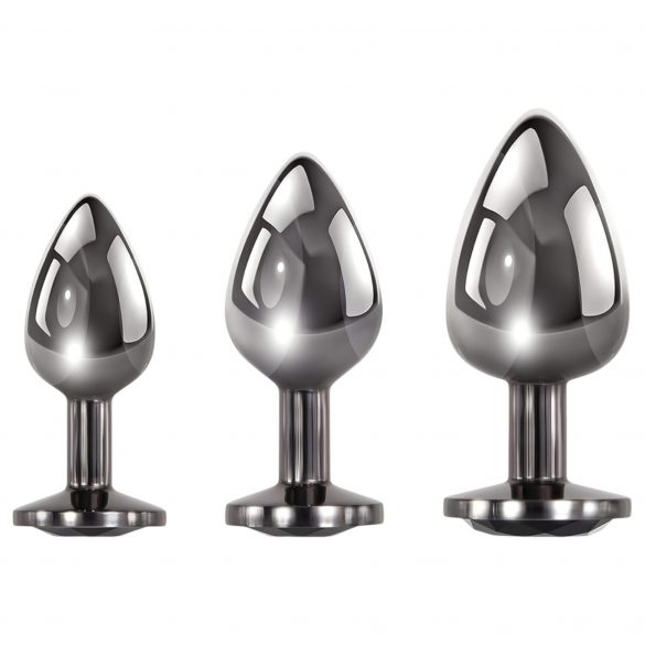 Evolved Svart Ädelsten - metall analdildo set (svart-silver)