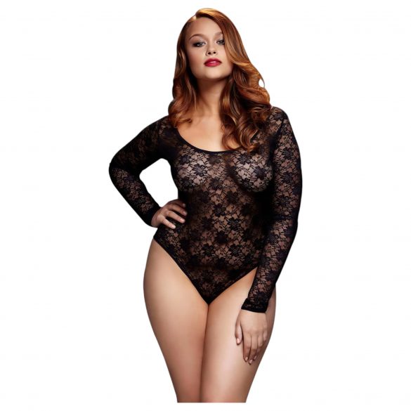 BACI Plus Size - långärmad spetsbody - svart (XL-XXL)