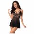 Obsessive 838-BAB-1 - transparent spets babydoll med string (svart) - L/XL