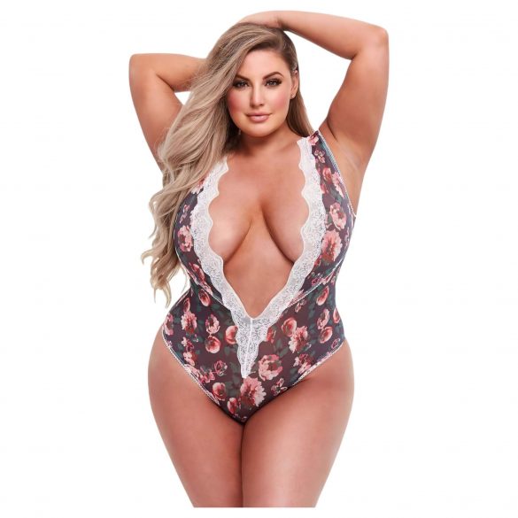 Baci Plus Size - blommig spetsbody